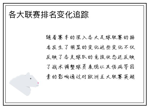 各大联赛排名变化追踪